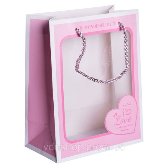Набор подарочных пакетов из бумаги Love с окошком 12 шт 18×10×23 см HP-10359-17 | Зображення 2