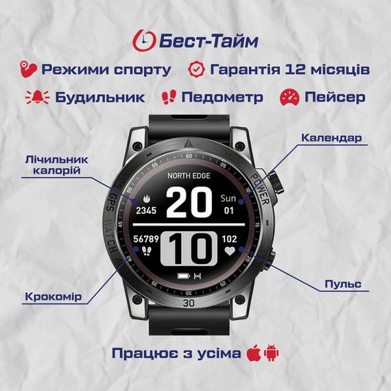North Edge CrossFit GPS Black с компасом | Зображення 4