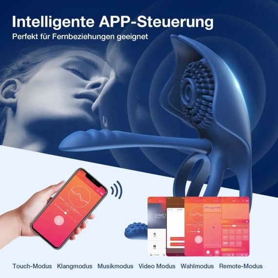 Эрекционное кольцо BeYourLover Barzillai с вибрацией и стимуляцией клитора, синее Sex Aura | Зображення 3