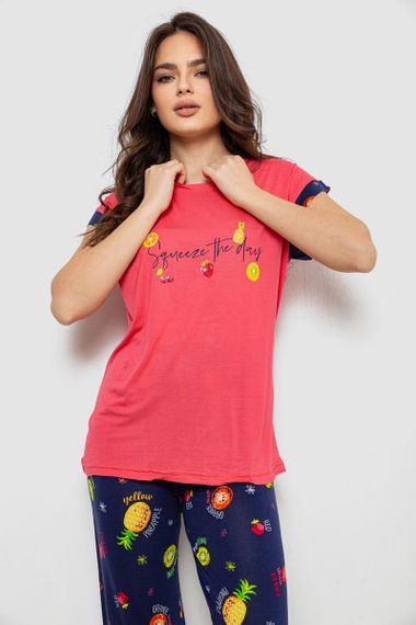 Піжама жіноча з принтом, колір рожевий, 243R2121 | Зображення 1