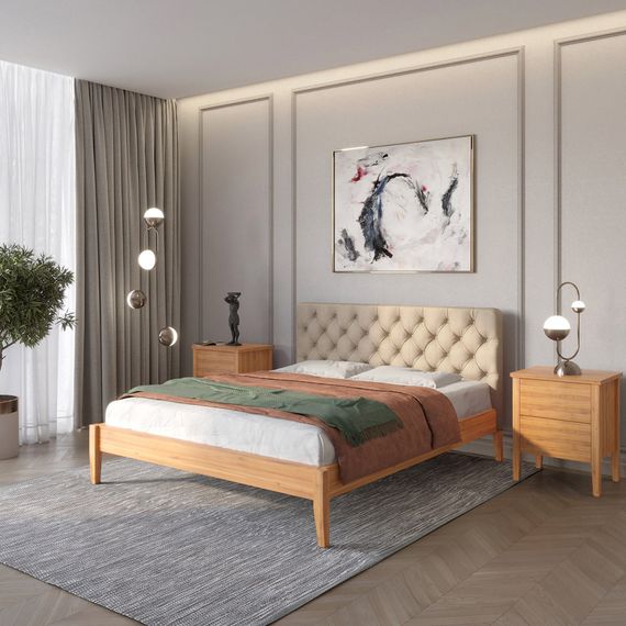 Двоспальне дерев'яне ліжко Mebigrand Рим ДК Вільха/Аляска 23 (Бежевий) Б3 160х200 см (MBG-5359)