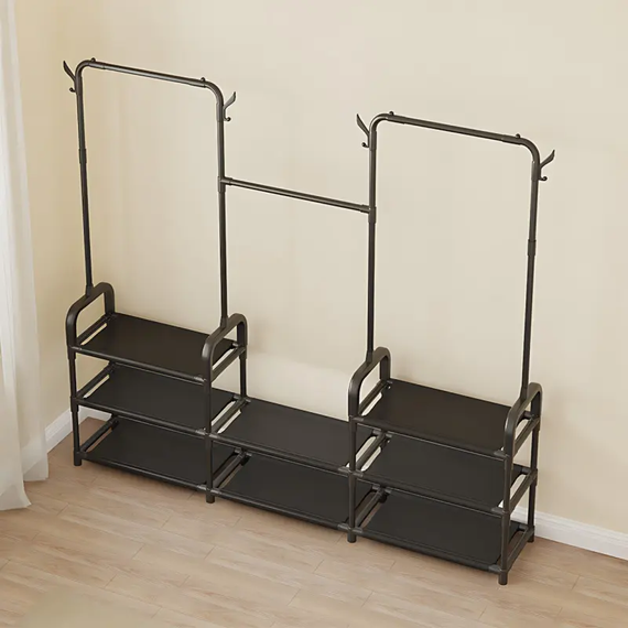 Стойка-вешалка для одежды и обуви Model1BLACK — 164×137×26см, 11полок, 4крючка, напольная, нержавеющая сталь | Зображення 1