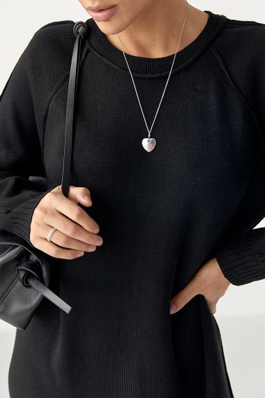 Трикотажна довга сукня вільного фасону - чорний цвет, ONE SIZE (є розміри) | Зображення 3