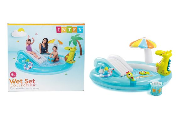 Ігровий центр 57165 "Крокодил" з гіркою, в коробці р.201x170x84 см INTEX