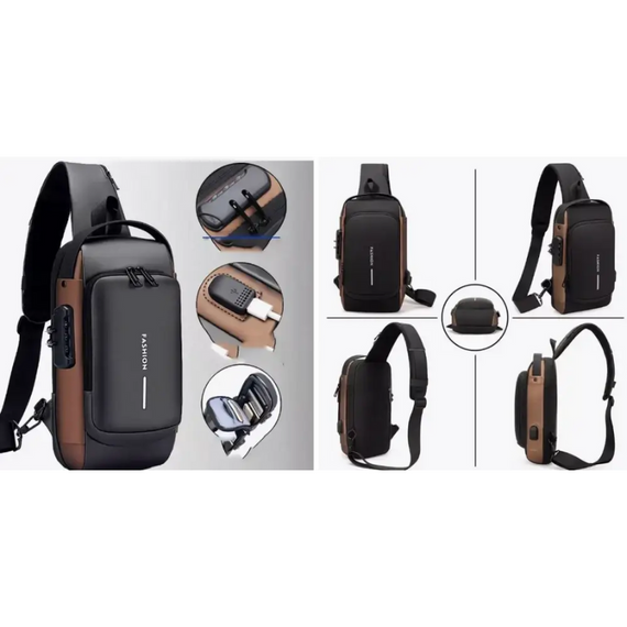 Рюкзак з USB Backpack, компактна нагрудна сумка з протиприпасованим кодовим замком і розумною системою відділень | Зображення 7