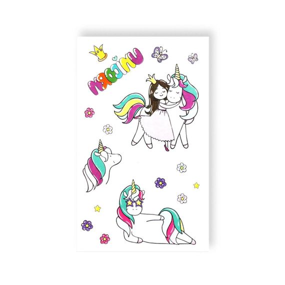 Набор временных татуировок "Объятия с единорогом" EC-664 разноцветная