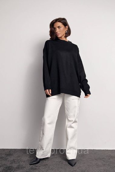 Жіночий однотонний джемпер oversize крою колір чорний розмір S FL_000903 | Зображення 2