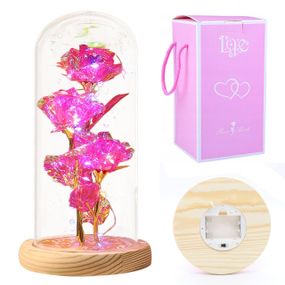 Тройная роза в колбе с LED подсветкой 21 см, на батарейках / Вечная роза ночник / Три розы под куполом