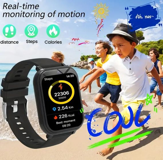 Дитячий розумний годинник із камерою, іграми, моніторингом сну, крокомірром, будильником, ліхтариком та ін. Чорний | Зображення 3