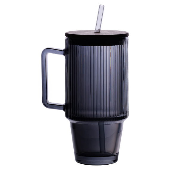 Кружка скляна з кришкою та трубочкою 750 (мл) Сірий HP-19-50 | Зображення 4
