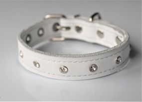 Кожаный ошейник со стразами "Lockdog" белый