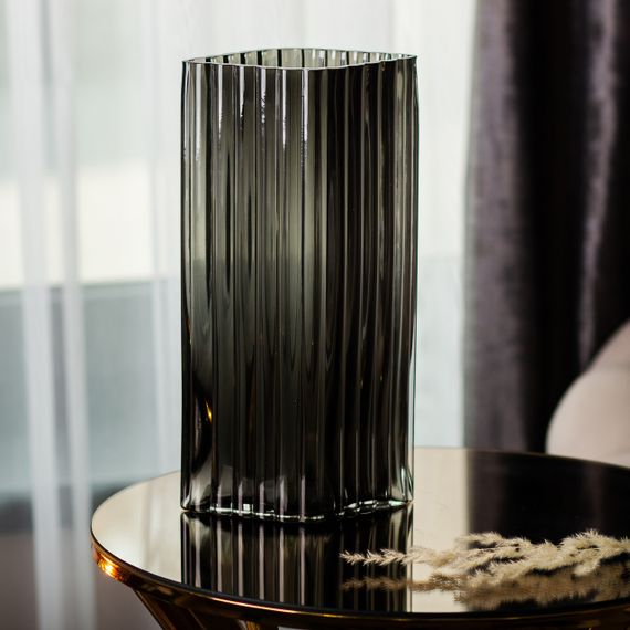 Ваза для цветов из стекла, декоративная, прямоугольная, серая, 28 см. | Зображення 4