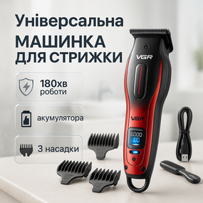 Бездротова акумуляторна машинка для стрижки волосся VGR, Перукарські машинки професійні JN-29