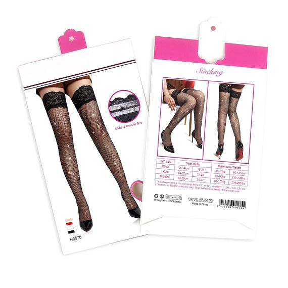 Чулки в сеточку Star Night с кружевной коронкой и стразами, красные, XS-M sexstyle | Зображення 3