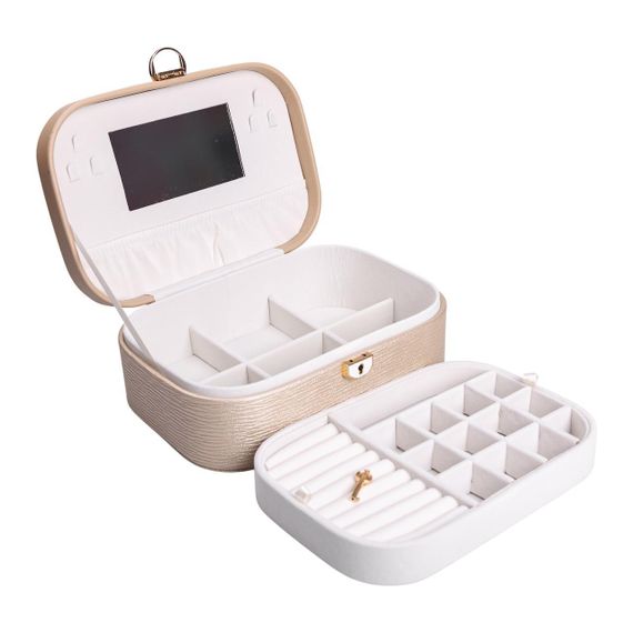 Шкатулка для украшений из эко кожи 2 яруса с замком органайзер для ювелирных изделий HP-5-1CR | Зображення 4