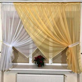 Готова бежева коротка пошита штори тюль фіранки, гардини арка в кухню веранду вітальню коридор спальню