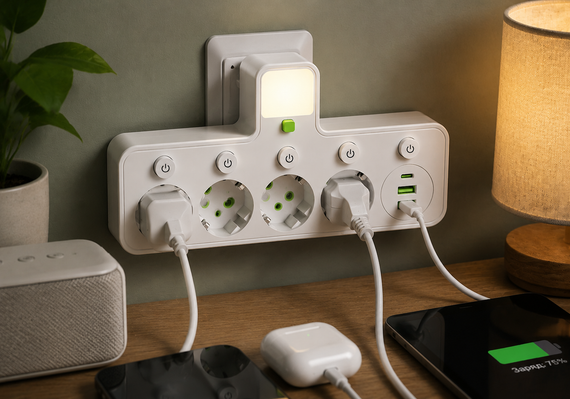 Мережевий фільтр 4 розетки + USB / адаптер на 4 розетки + USB з індивідуальними кнопками та LED-підсвічуванням Білий | Зображення 2
