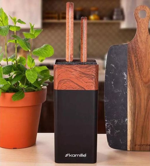 Підставка Kamille Acacia Black, колода для ножів 9.5х9.5х22см з поліпропіленовим наповнювачем | Зображення 2