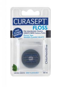 Зубна нитка Curasept BLACK чорна, вощена, з хлоргексидином, 30м