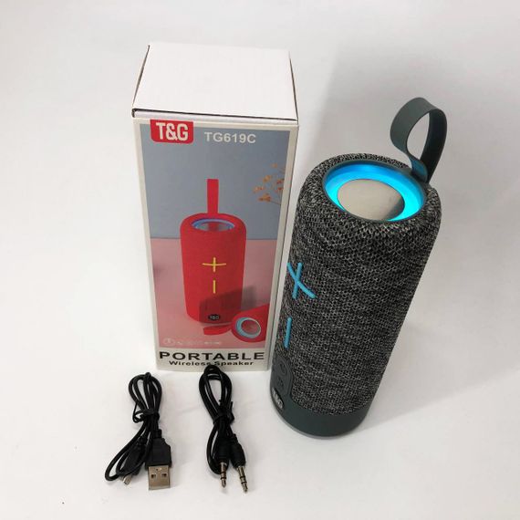Портативная Bluetooth колонка TG619C FM-радио USB/TF с ремешком, Блютуз колонка с подсветкой. Цвет: серый | Зображення 8