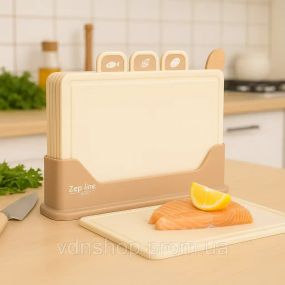 Кухонний набір дощок Zepline ZP-00220 5 предметів, з підставкою бежевий