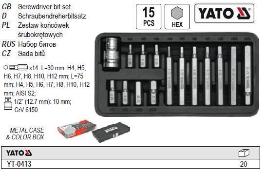 Набор бит насадка отвертки TORX YATO перехидник 1/2" 30-75 мм 15 штук YT-0413