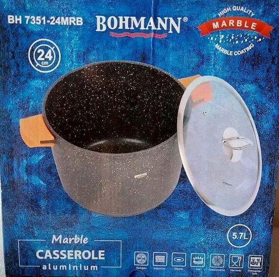 Кастрюля Bohmann BH-7351-24MRB, 5.7 л, 24 см, алюминиевая с крышкой и антипригарным покрытием | Зображення 9