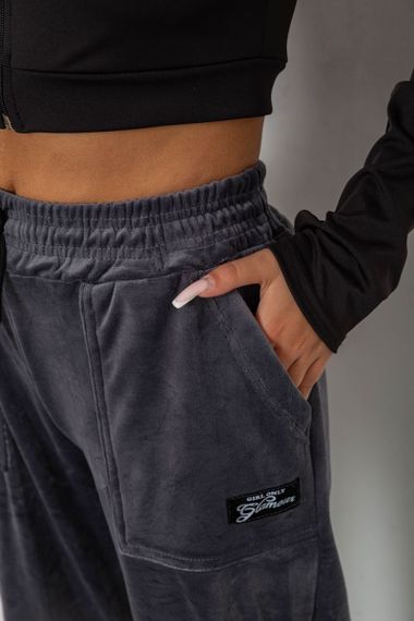 Спортивные штаны велюровые женские на флисе, цвет серый, 238R58649 | Зображення 4