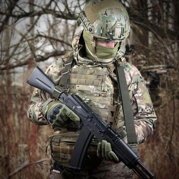 Ремінь  одно/двоточковий для АК, AR   карабіном H&K та за звуження прикладу олива | Зображення 1