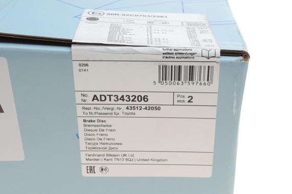 Диск гальмівний передній Toyota Aurion Camry Rav4 2.0-2.2 06- 296x28  покр.  ADT343206 | Зображення 4