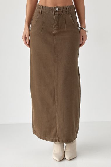 Котонова довга спідниця з розрізом - коричневий цвет, XL (є розміри) | Зображення 4