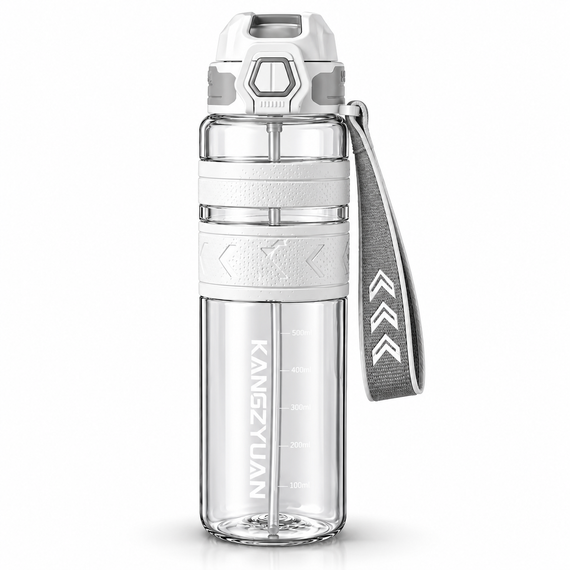 Спортивная бутылка KANGZYUAN 1000 мл Белая Tritan BPA-free ударопрочная с антискользящим грипом и трубочкой