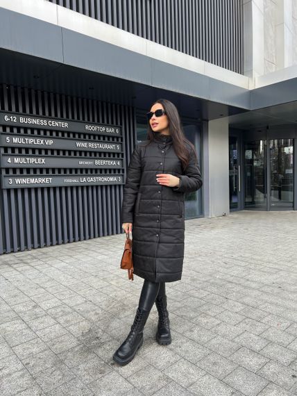 Женская демисезонная стильная удлиненная куртка-пальто стеганая PA2041 цвет черный, размер 46/48 | Зображення 3