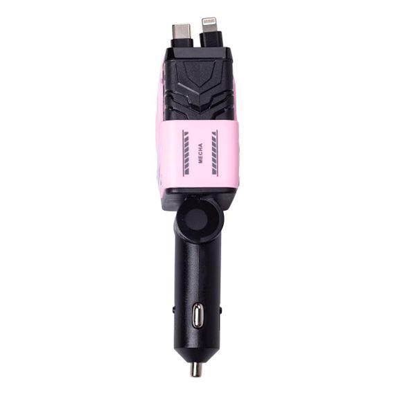 Автомобильное зарядное устройство MECHA с выдвижными кабелями и портами USB/Type-C Розовый HP-A1P | Зображення 3