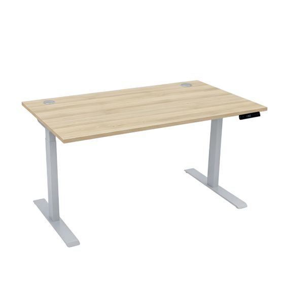 Стіл з електричним регулюванням висоти, двомоторний, 2-ступеневий, з двома заглушками, сірий каркас, 1600х800х718-1223 мм | Зображення 1