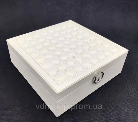 Скринька для прикрас стьобана з великим дзеркалом, що відкидається, маленька скринька всередині колір слонова кістка | Зображення 2