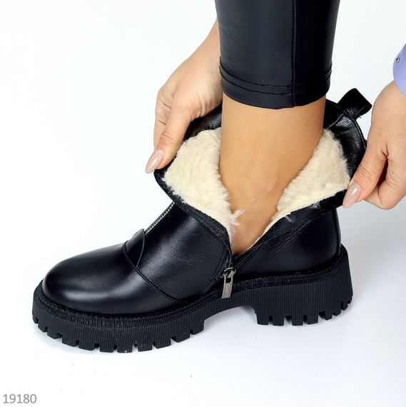 Базові повсякденні чорні зимові черевики натуральна шкіра | Зображення 9