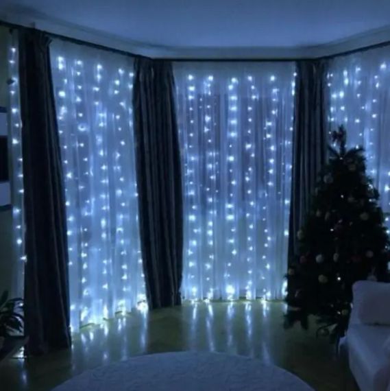 Новогодние гирлянды. Гирлянда водопад 320-400L 3x3м (10х32Ламп) Белая (7150) | Зображення 3