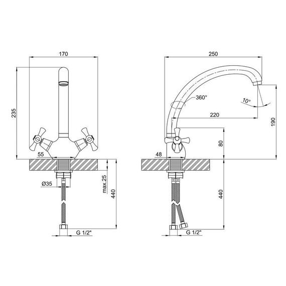 Змішувач для кухні Lidz Lamb 273F двохвентильний LDLAM273FCRM21890 Chrome | Зображення 1