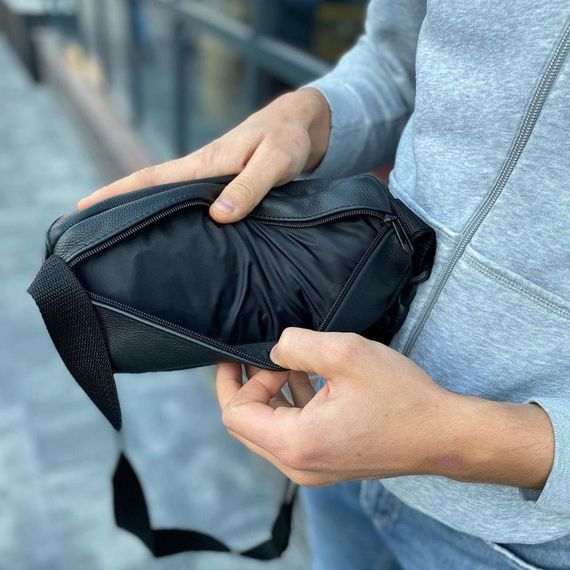 Сумка ремінь на пояс чоловіча, Чоловіча чорна сумка, Універсальна на пояс Містка бананка VF-75 | Зображення 1