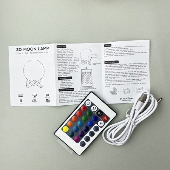 Світильник настільний Місяць 3D RGB 10 см + пульт | Зображення 5