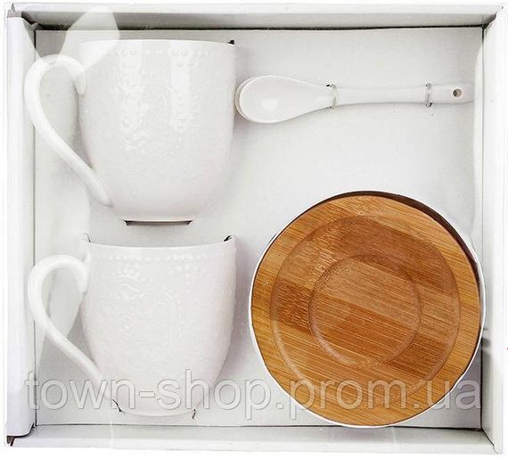 Чайный фарфоровый набор Ceram-Bamboo Grace на 2 персоны, 2 чашки 350мл и 2 блюдца с ложками BD-289-424 | Зображення 1