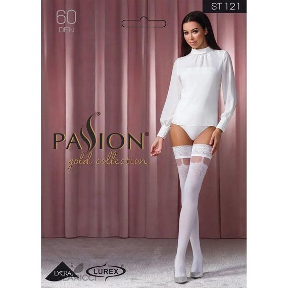 Чулки Passion ST121 1/2 белые, на ажурной силиконовой резинке, с цветочным орнаментом | Зображення 4