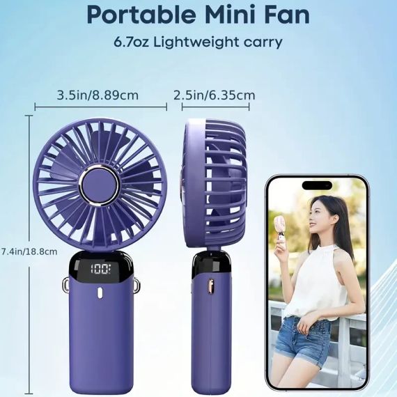 Переносний домашній мінівентилятор з USB-зарядкою, складаний на 90°, цифровий дисплей | Зображення 3