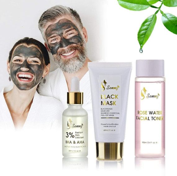 Засіб для видалення чорних цяток Sami Подарунковий набір, 1 скраб для сяйливої шкіри з 3% BHA, 1 рожева вода