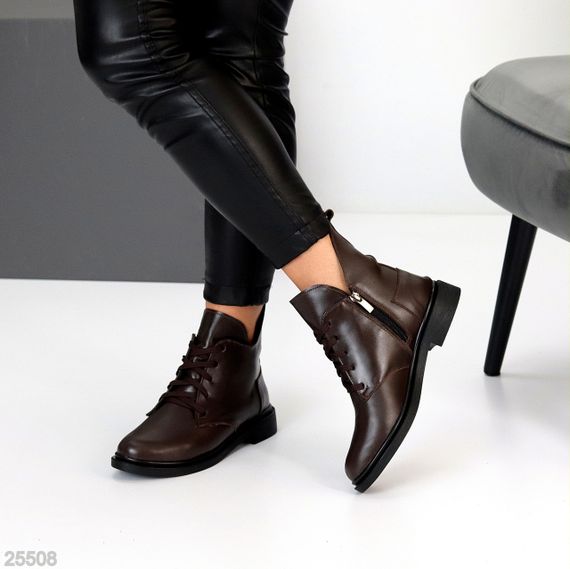 Дизайнерські шкіряні зимові низькі черевики асиметричний дизайн колір Шоколад | Зображення 8