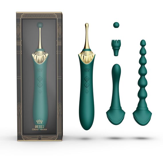 Мультифункціональний вібратор Zalo — Bess 2 Turquoise Green, 4 насадки, підігрів | Зображення 1