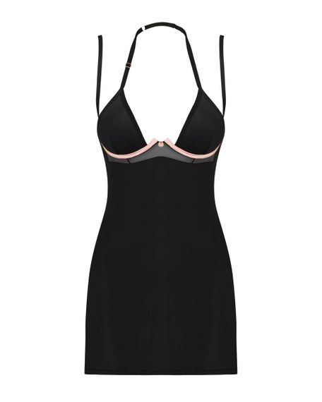 Сорочка Obsessive Selinne chemise & thong XL/2XL Black, стринги, двойные бретели | Зображення 2