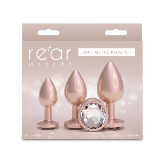 Набір анальних пробок NS Novelties Rear Assets - Trainer Kit - Iridescent Champagne - Clear Gem Sex Aura | Зображення 2