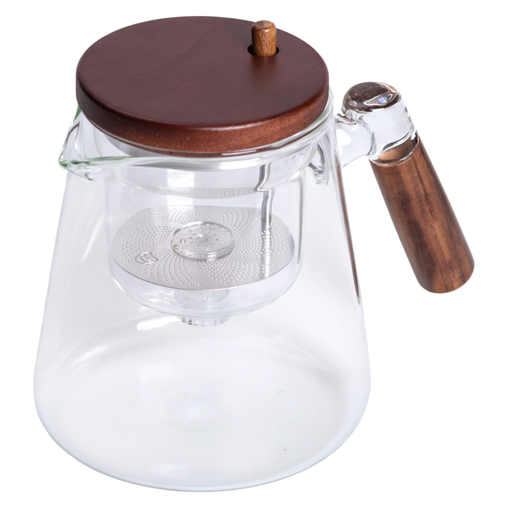 Заварник скляний для чаю 1 л чайник для заварювання з дерев'яною ручкою прозорий HP-34-7 | Зображення 1